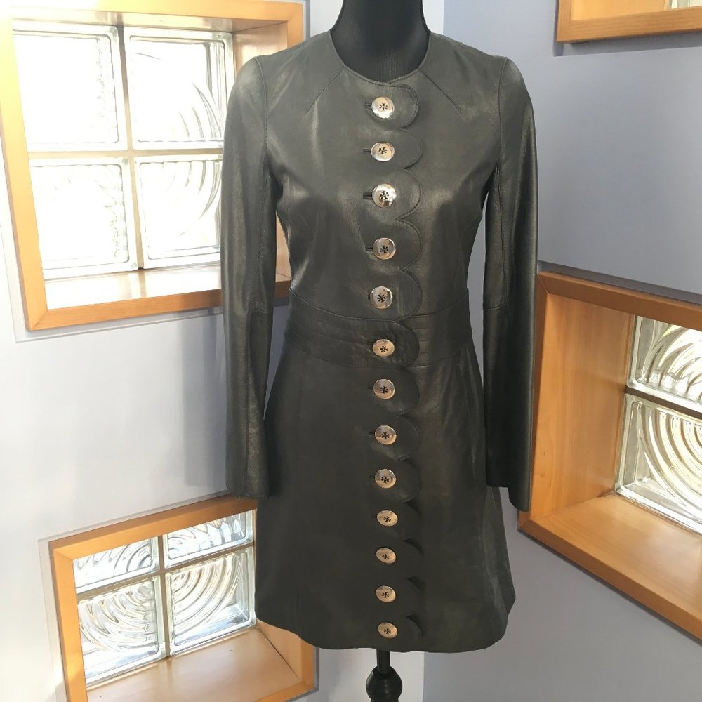 Tory Burch Gray Leather Coat Size 4